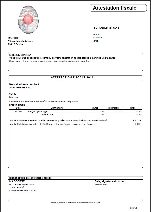 attestation fiscale de service à la paersonne