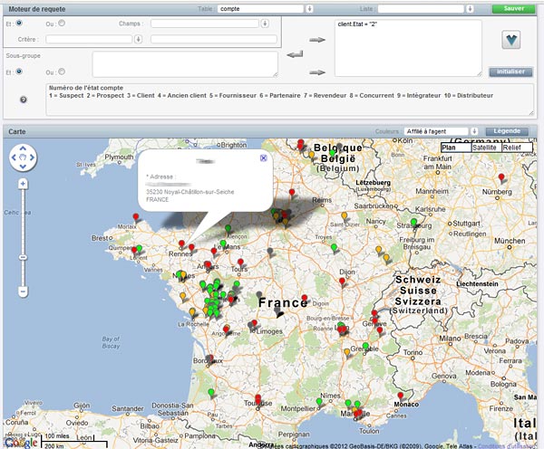 géolocalisation des clients, prospects, revendeurs etc